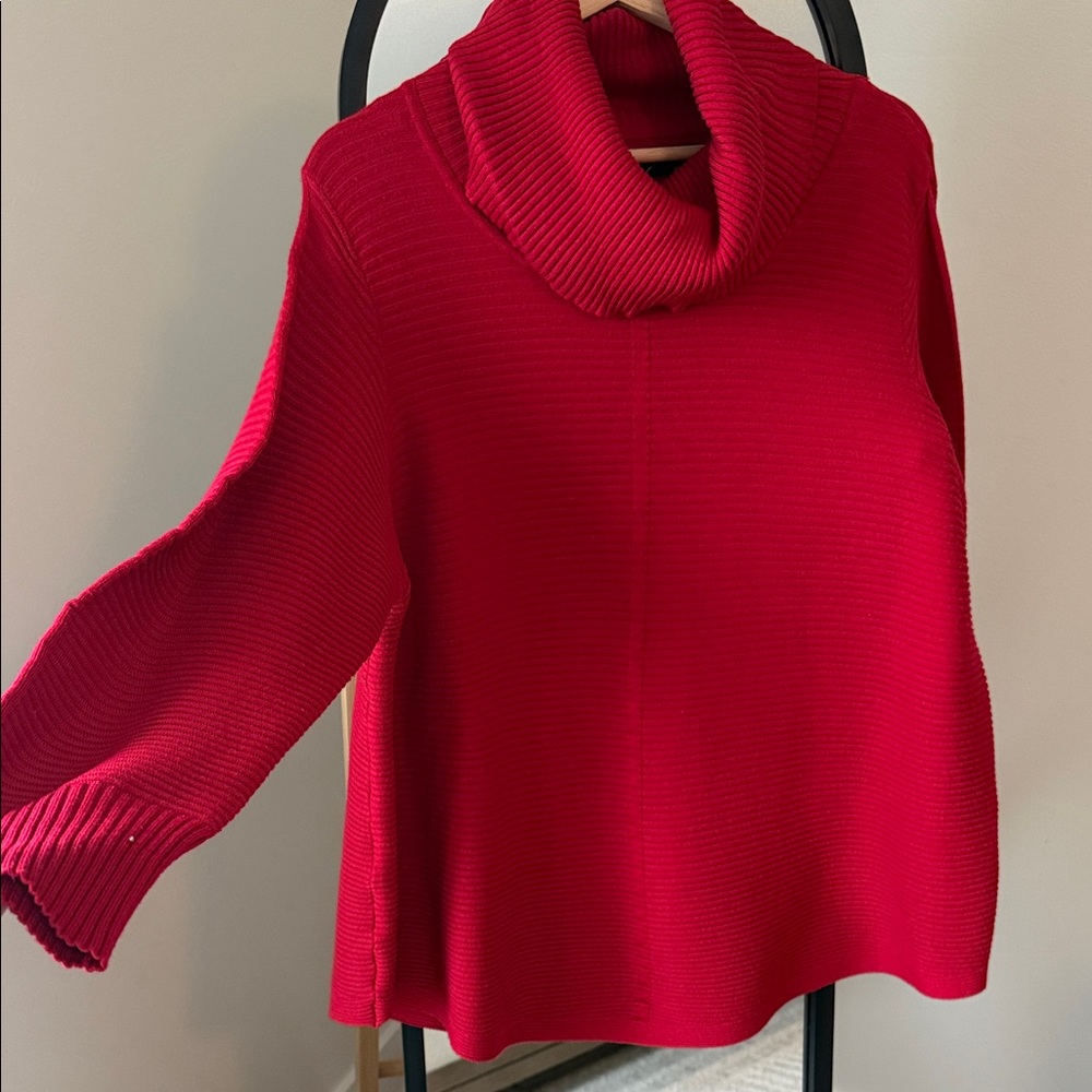 Statement Red Turtleneck Sweater with unique seaming details